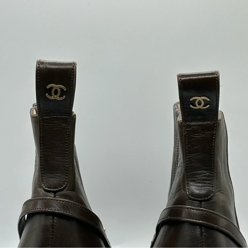 Chanel | Brown Leather Ankle Boots | 36.5 EU